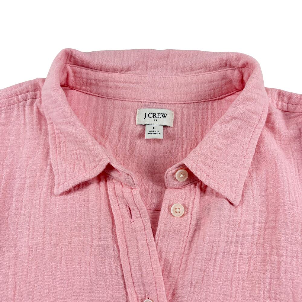 J Crew Gauze Button Up Women L NWT Pink Cotton Blouse Beach Preppy Coastal - Picture 6 of 7